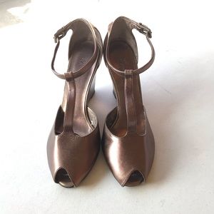 FRANCO SARTO | Bronze Thelma T Strap Wedge Heels